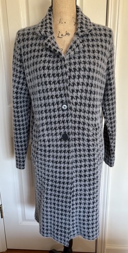 Max Studio Black & Gray S Houndstooth Fluffy Long Trench Style Sweater Coat Soft - Picture 6 of 13