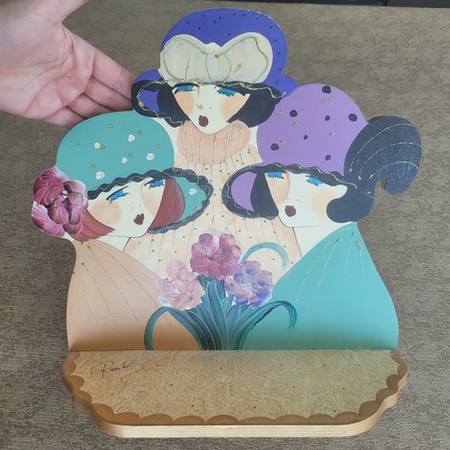 Roarings 20s Flapper Girls Trio Hanging Shelf 14" Purple Gold Artist Signed Wood - Picture 7 of 16