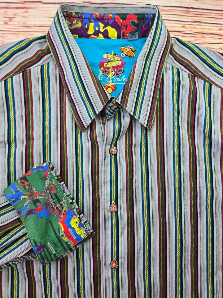 Robert Graham Mens Striped Shirt XL Long Sleeve Button-Up Multi-Color - Image 3 of 4