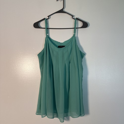 LANE BRYANT Green Chiffon Layered Tank Top BRAIDED Spaghetti Straps Size 16 - Picture 11 of 12