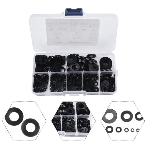 Washers Set Flat Washers Plastic Thick Black Connection Flat Sealing M2-M10 - Afbeelding 4 van 12