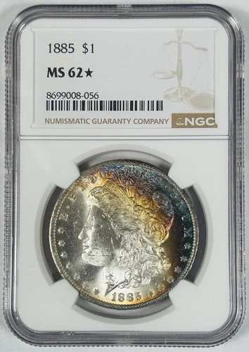 1885 O Morgan Silver Dollar Coin Toned NGC STAR MS 62 - NGC Label Error NO MINT