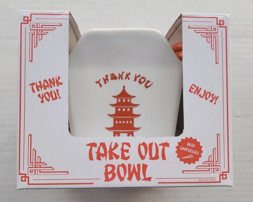 Take Out Schale mit Essstäbchen - Danke - Viel Spaß - Keramikschale - Bild 3 von 16