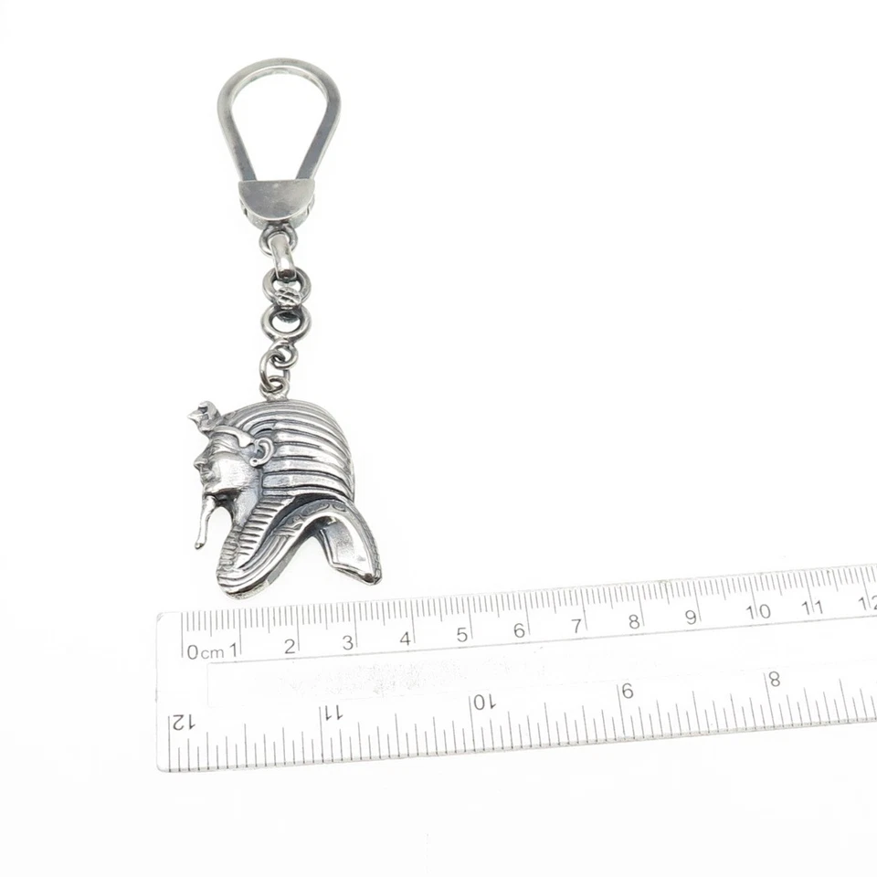 800 Silver Vintage Egyptian Pharaoh Oxidized Key Fob Chain - Image 4 of 4