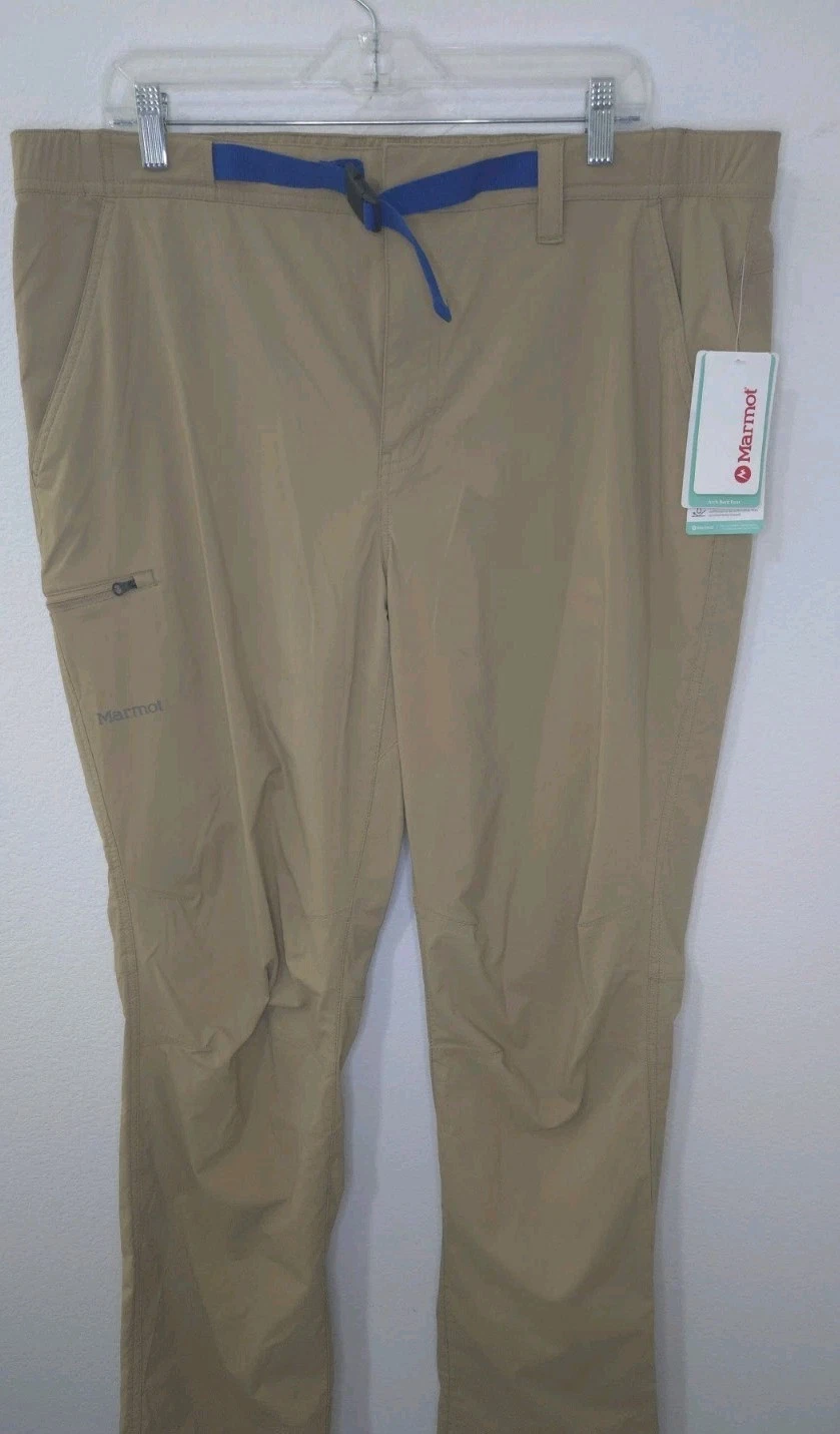 NWT Marmot Arch Rock Pants With Blue Belt Mens 40 Shetland Tan Hiking Pants