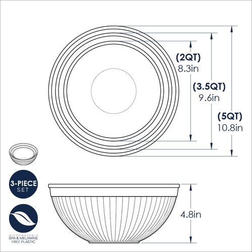 Nordic Ware 3 Piece Prep & Serve Mixing Bowl Set, White - Picture 4 of 4