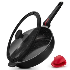 Nonstick Deep Frying Pan Skillet, Ceramic 12 Inch/4.5 Quart Saute Pan With Li...