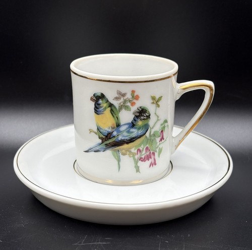 Vintage Demitasse Tassen und Untertassen verziert mit Vögeln - Bild 2 von 9