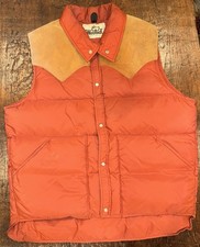 Vintage Mens 70 s Woolrich Puffer Down Filled Leather Western Vest