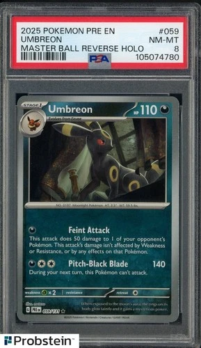2025 Pokemon PRE EN Masterball Reverse Holo #059 Umbreon PSA 8 NM-MT