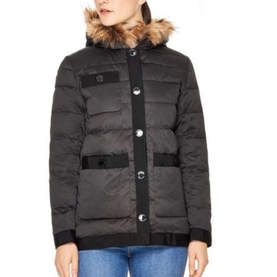 Sandro Paris Kacie Down Puffer Coat Fox Fur Trim Hood Size 1/US Small