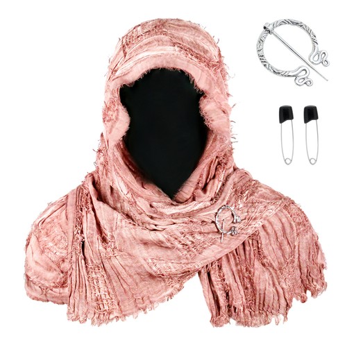Medieval Scarf Cloak Cape Hooded Shawl with Brooch for Halloween Cosplay - Picture 13 of 23