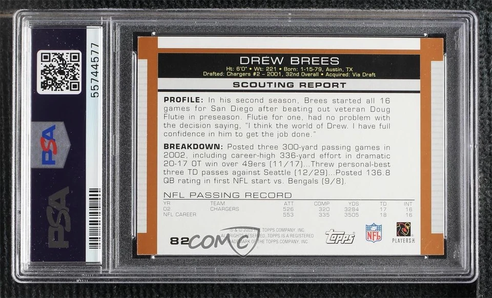 2003 Topps Draft Picks & Prospects Drew Brees #82 PSA 9 MINT - Image 2 of 2