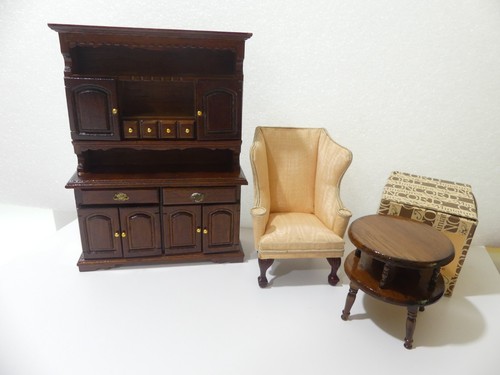 Dollhouse Miniature Dark Wood HUTCH CHAIR TABLE 1:12 Concord Miniatures 1" to 1' - Picture 16 of 16