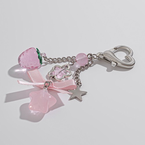 Cute Strawberry Bow Star Keychain Pendant Phone Charm Backpack Decoration Gi-wa