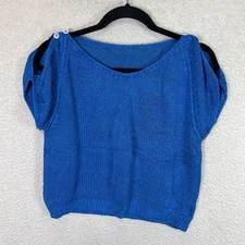VTG Liz Claiborne Knit Top Women’s L Blue Silk Rayon Cropped 80s 90s