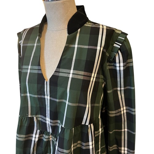Blusa Camisa Tuckernuck XL Verde Tartán Cuadros Volantes Túnica Terciopelo Extra Grande - Imagen 3 de 7