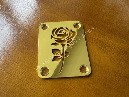 Custom Made !! ROSE Neck Plate With 4Pcs Screws For Your Guitar or Bass - Gold - Picture 3 of 5