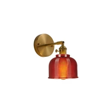 Duty Heavy Red Glass Vintage Retro Farmhouse Mini Wall Lamp Sconces Gold Bras...