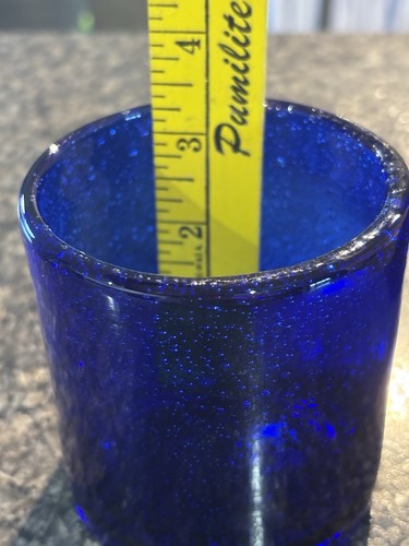 COBALT BLUE HAND BLOWN Rocks Old Fashion Juice Thick Glass, GLASSES SET OF 2 - Picture 5 of 10