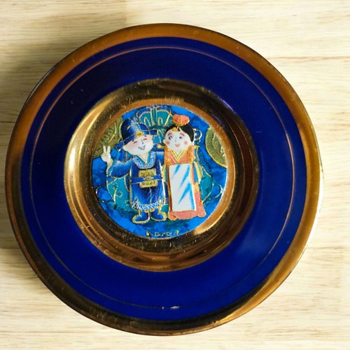 Set Of 3 24k Gold Cobalt Blue Porcelain 3.5" Korean Souvenirs Highly Collectible - Picture 5 of 16