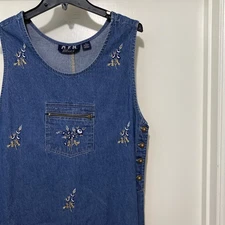 Vintage MPH Blues Womens Denim Embroidered Overall Dress Size M