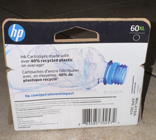 Original HP 60XL Tintenpatrone Schwarz - Versiegelt - Neu - Ablaufdatum APRIL 2024 - Bild 2 von 2