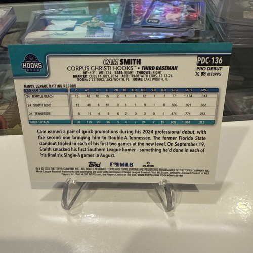 2025 Topps Pro Debut Chrome Cam Smith Blue Wave Refractor /150 🔥Hooks / Astros - Picture 4 of 4