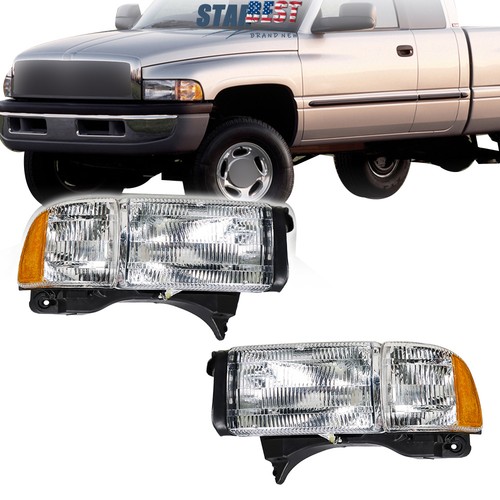 Driver+Passenger Headlight For Dodge Ram 1500 2500 3500 1994-2002 Chrome Halogen - Picture 12 of 12