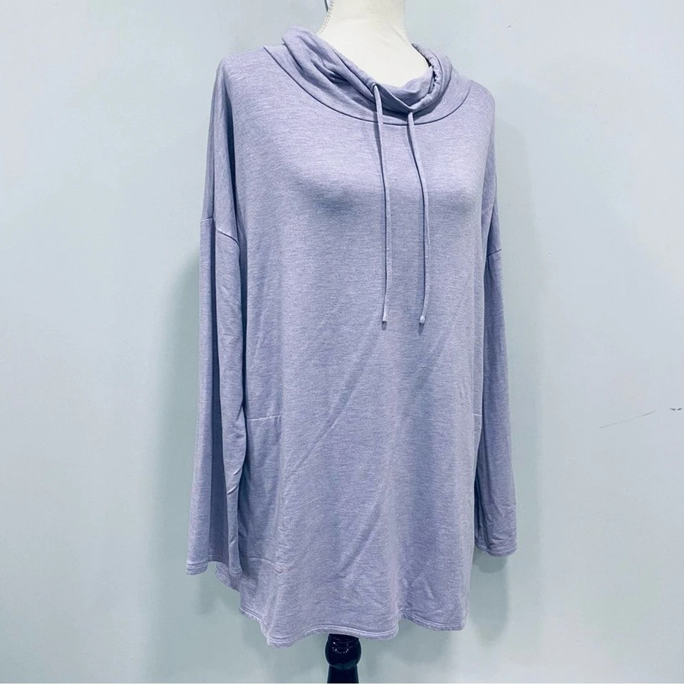 Blusa J.Jill Pure Jill roxa L ECO escovada terry francesa gola capuz Lagenlook - Imagem 3 de 4