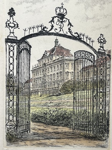 VTG ATQ Ludwigsburg Residential Palace Hand Colored Etching Hard Signed Adler - Picture 5 of 22