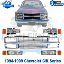 Front Grille Chrome + Head & Signal Light + Reflector For 95-99 Chevy C/K Series