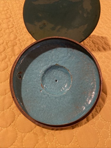 Antique Chinese Enamel Cloisonne Lidded Round Trinket Dresser Box w/ Flowers - Picture 22 of 23