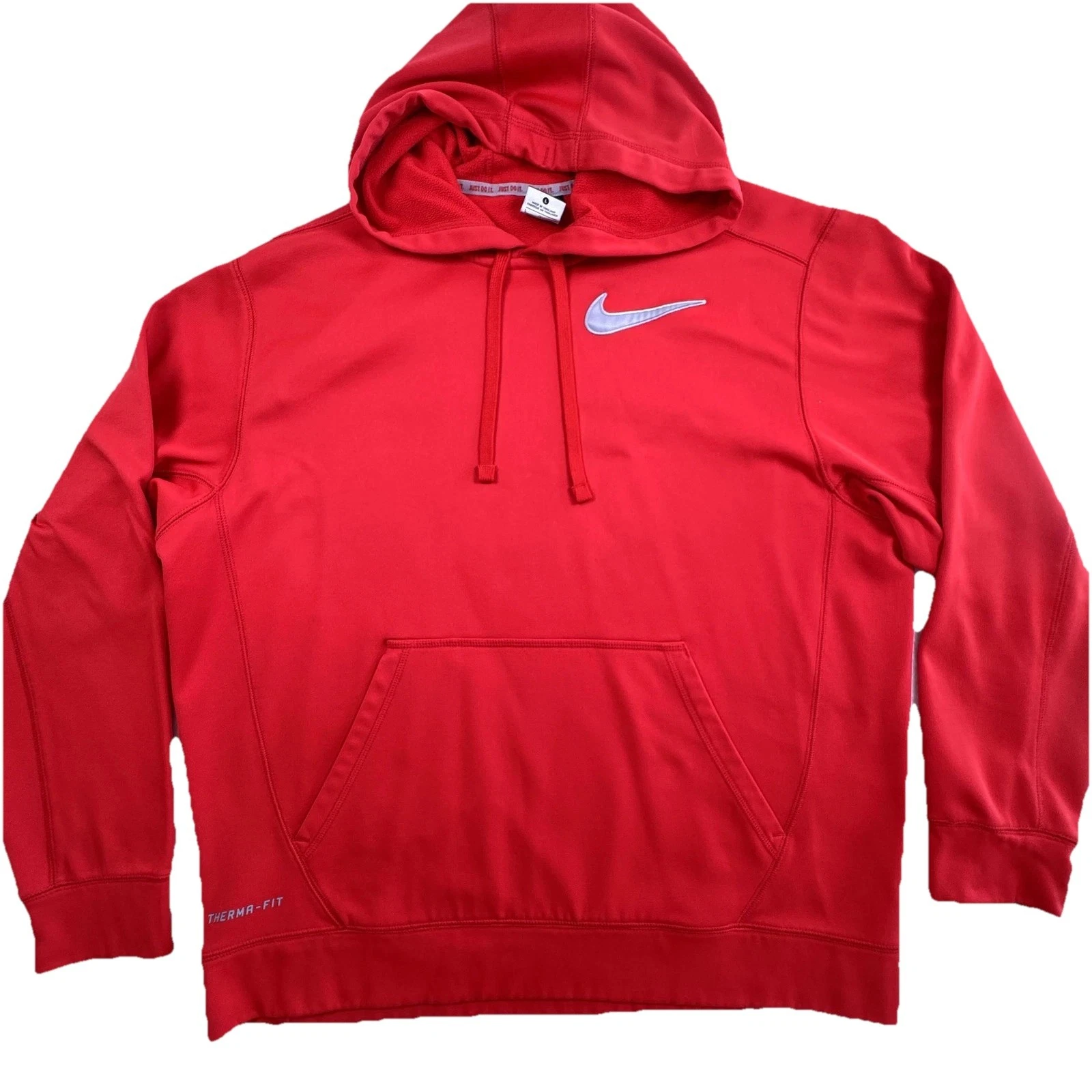 Nike Hoodie Mens Large Red Therma-FIT Pullover Swoosh Athletic Training Fleece