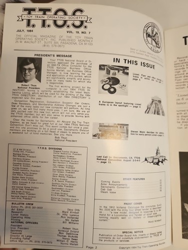 THE BULLETIN - TOY TRAIN OPERATING SOCIETY - TTOS - JULY 1984 - Picture 3 of 5