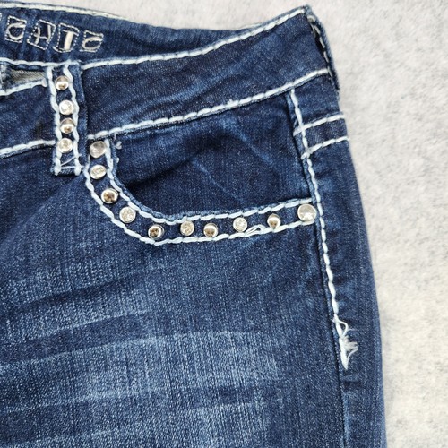 Miss Chic USA Damen Gr. 13 verzierte dicke Nähte Low Rise Flair Denim Jeans - Bild 2 von 16