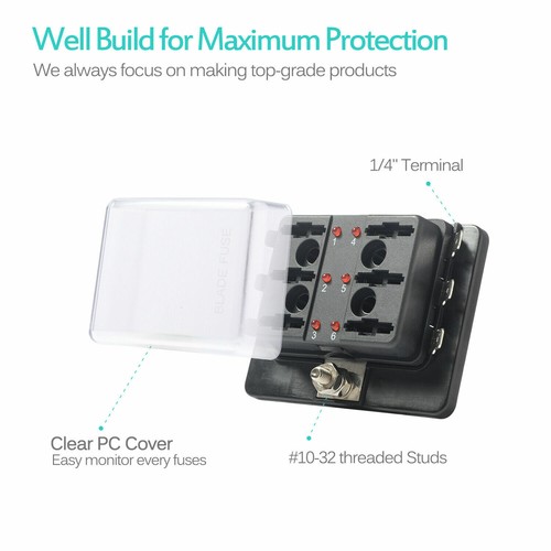 6 Way 12V~32V Fuse Box Blade Auto Block Holder Panel for Car Power Distribution - Picture 4 of 12