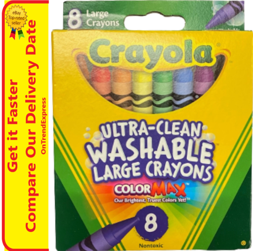 Crayola Ultra-Clean Washable Large Coloured Crayons Non-Toxic Pack of 8