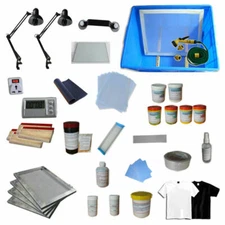 4 Color Screen Printing Machine &Materials Kit Silk Screen Ink Squeegee Supply