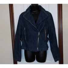 Moda International Denim Moto Jacket Full Zip Asymmetrical Blue M