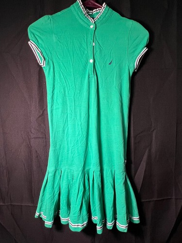 Nautica Girl Sz 12 Green Polo Collar Drop Waist Short Sleeve Tennis Dress (D)