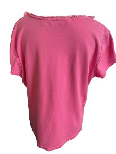 Isaac Mizrahi Women's Top Pink Size Large Crochet/Shear Ruffled Neckline - Picture 5 of 11
