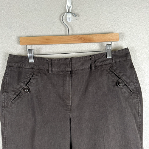 Larry Levine Pants Women 14 Petite Brown Stretch Capris Button Detail Cruisewear - Picture 3 of 18