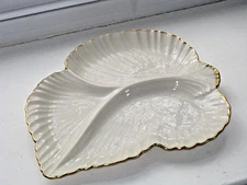 Unusual LENOX China 3 Sectioned LEAF Dish Gold Leaf Edges