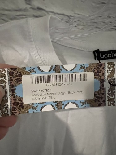 Boohoo Camiseta Blanca NUEVA CON ETIQUETAS MANUAL DE INSTRUCCIONES Gráficos Para Mujer L - Imagen 3 de 5