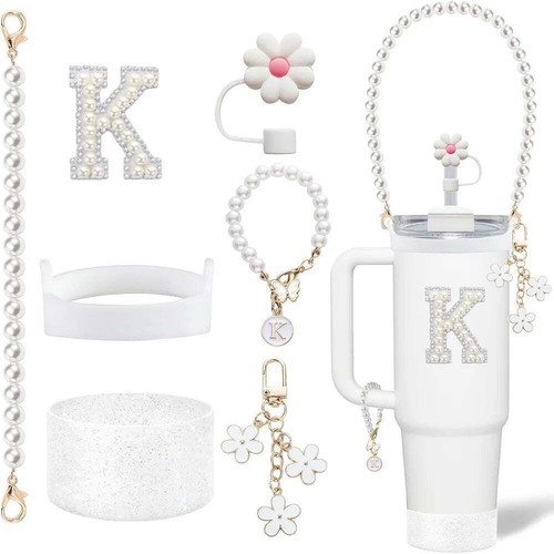 7pcs Tumbler Cup Accessory for Stanley Pearl Handle Strap Initial Sticker Flowe - Picture 10 of 50