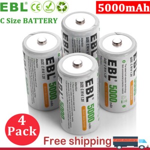 EBL C Size Rechargeable Batteries 5000mAh Ni-MH 1.2V C Cell Battery + Case 4Pack - Click1Get2 Half Price