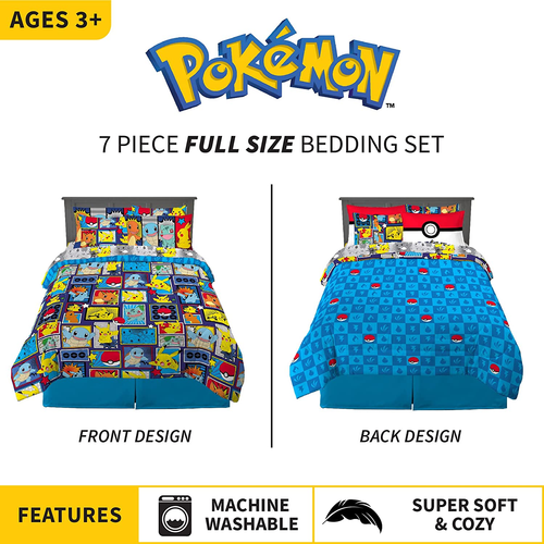 Pokemon Kids Full Size Bedding Comforter and Sheet Set with Sham 7-Pieces New - Picture 4 of 7