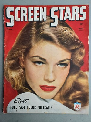 Screen Stars - Lauren Bacall Cover - February 1945 - Vintage Film Magazine