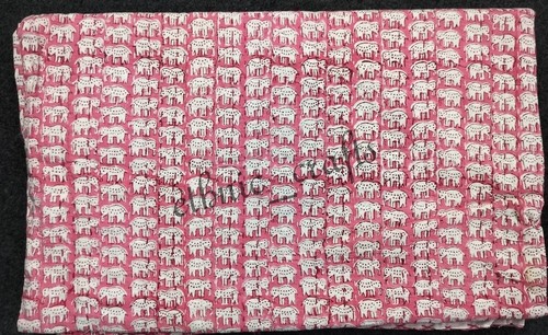 Kantha Quilt Elephant Design Blanket Quilted Bedspread Cotton Cotton Fabric - Picture 7 of 9